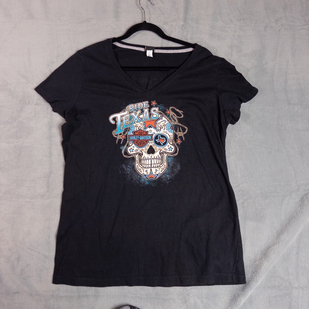 Harley-Davidson Graphic T-Shirt Women 2X Black Ride Texas Sugar Skull
